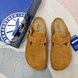 Women's Birkenstock Boston Mink Suede Shoes - Narrow Fit